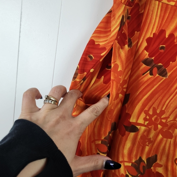Vintage Midi Skirt 1990s Orange Floral Long Flowy 90s Buttons Cottagecore Large - Picture 3 of 9